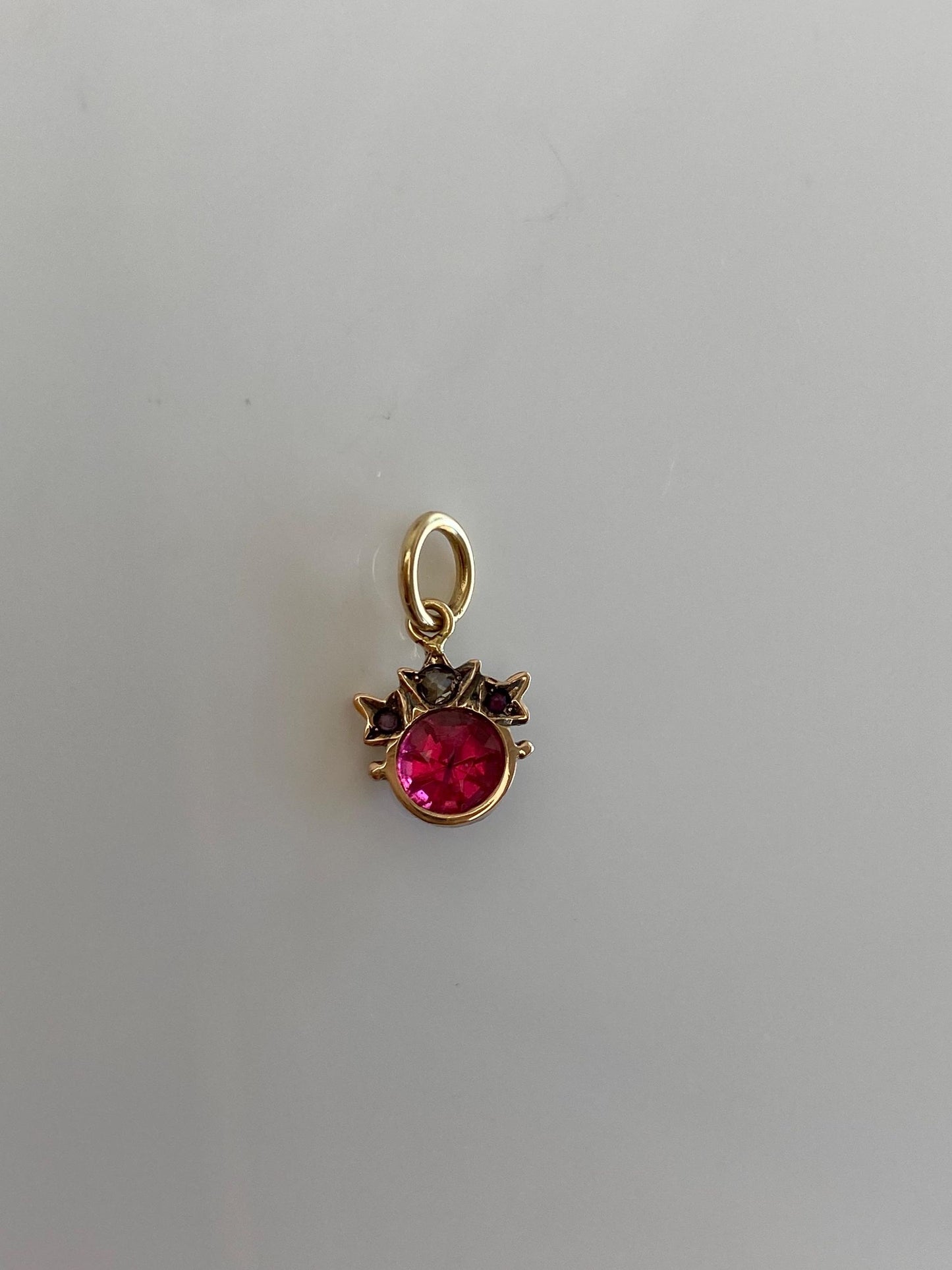 Vintage Solid 14k Yellow Gold Clear Sapphire Red Cubic Zirconia Stick Pin Conversion Charm