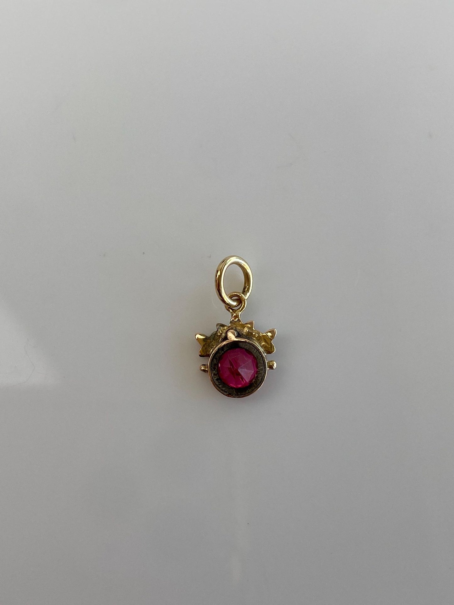 Vintage Solid 14k Yellow Gold Clear Sapphire Red Cubic Zirconia Stick Pin Conversion Charm