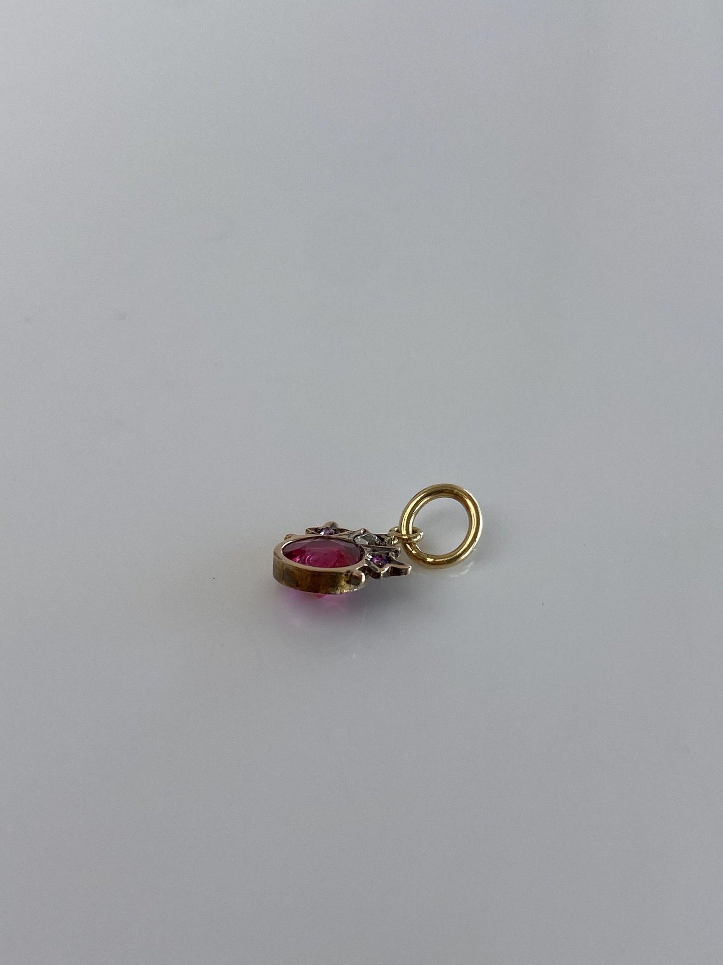 Vintage Solid 14k Yellow Gold Clear Sapphire Red Cubic Zirconia Stick Pin Conversion Charm
