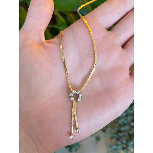 Vintage Solid 14k Yellow Gold Diamond Horseshoe Triangle Link Chain Necklace - 19.75 inches