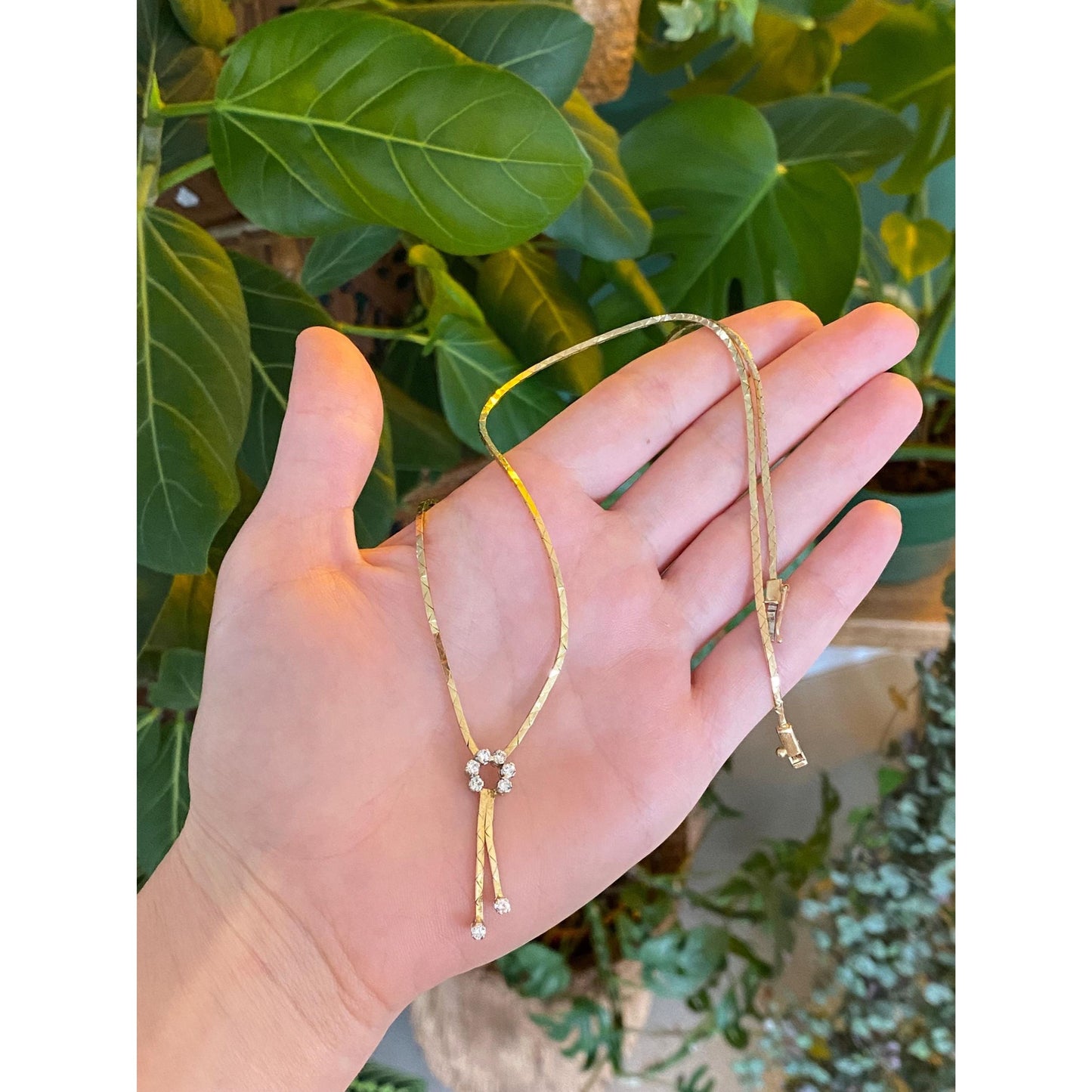 Vintage Solid 14k Yellow Gold Diamond Horseshoe Triangle Link Chain Necklace - 19.75 inches