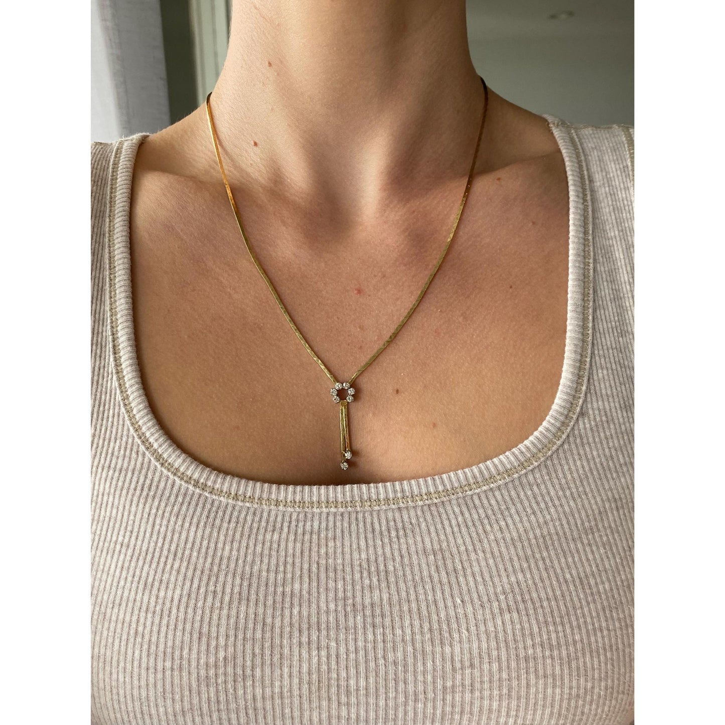 Vintage Solid 14k Yellow Gold Diamond Horseshoe Triangle Link Chain Necklace - 19.75 inches