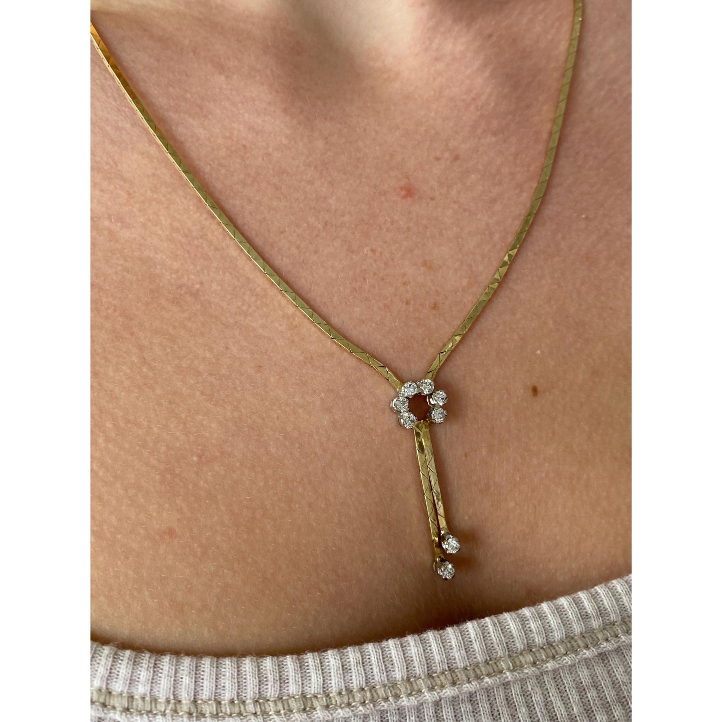 Vintage Solid 14k Yellow Gold Diamond Horseshoe Triangle Link Chain Necklace - 19.75 inches