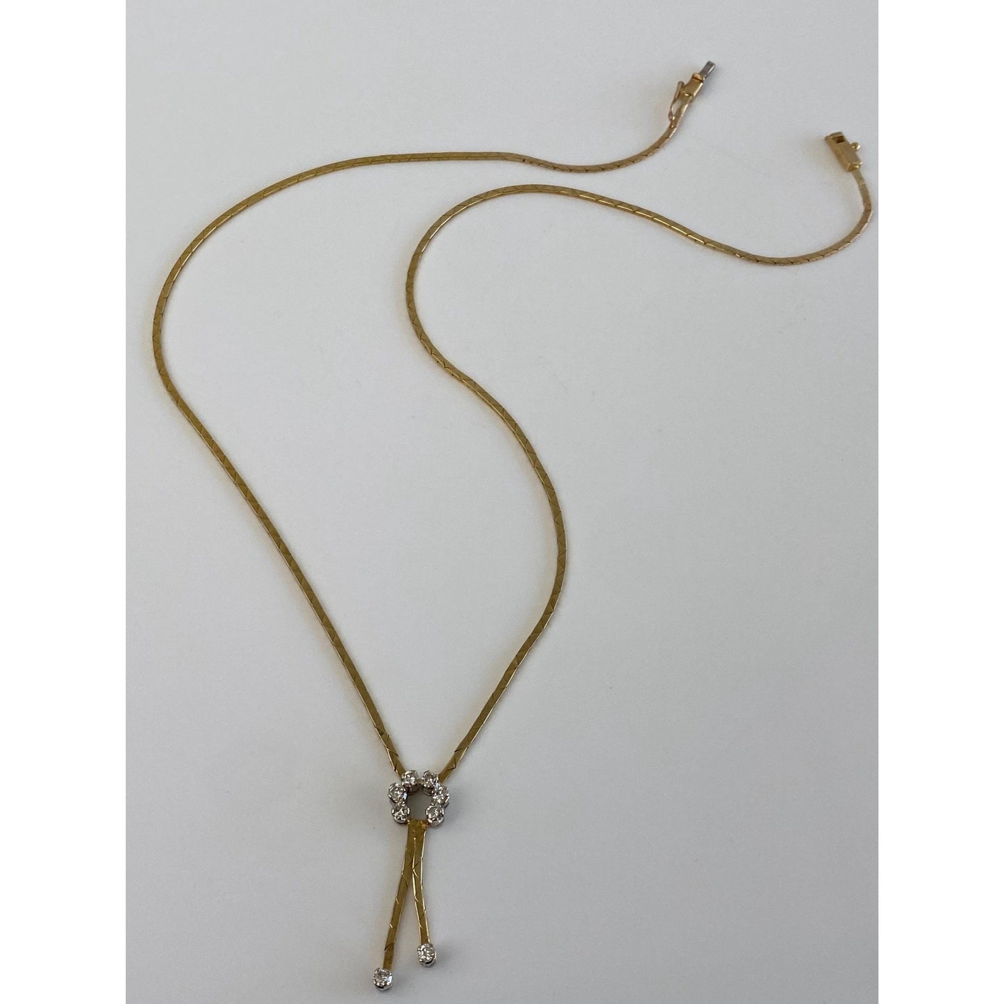 Vintage Solid 14k Yellow Gold Diamond Horseshoe Triangle Link Chain Necklace - 19.75 inches