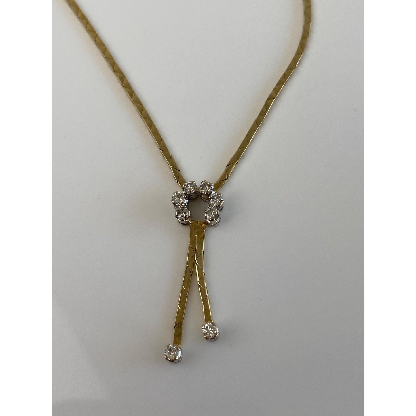 Vintage Solid 14k Yellow Gold Diamond Horseshoe Triangle Link Chain Necklace - 19.75 inches