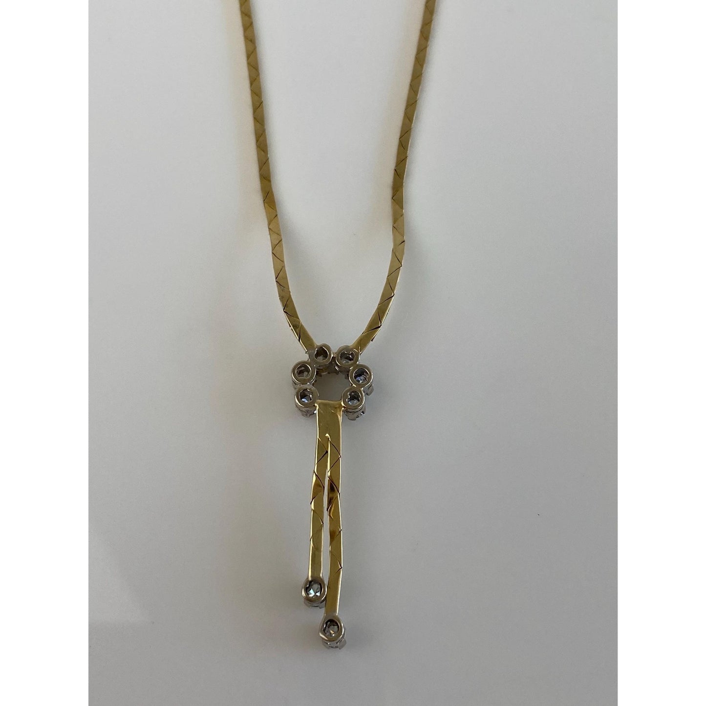 Vintage Solid 14k Yellow Gold Diamond Horseshoe Triangle Link Chain Necklace - 19.75 inches