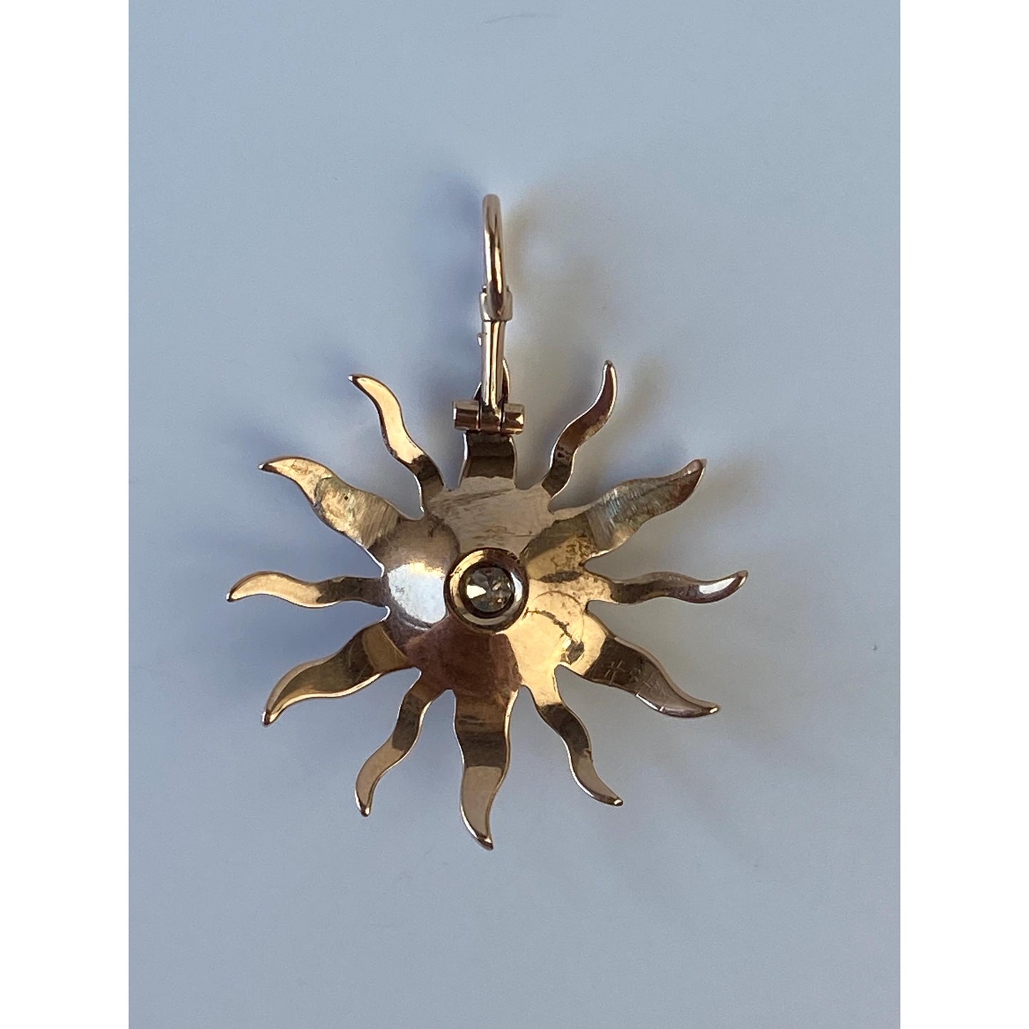 Vintage Solid 10k Rosey Gold Diamond Seed Pearl Wavy Sun Charm