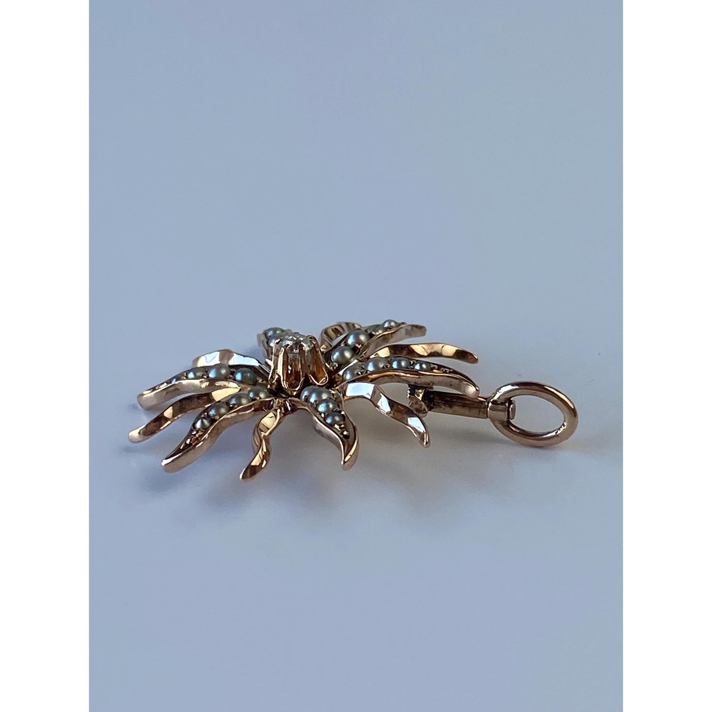 Vintage Solid 10k Rosey Gold Diamond Seed Pearl Wavy Sun Charm