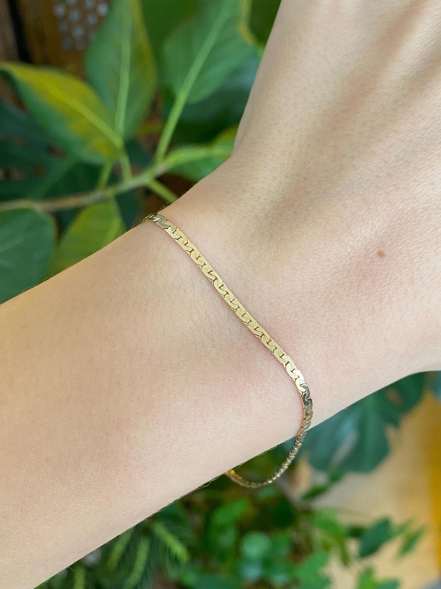 Vintage Solid 14k Yellow Gold C Link Flat Chain Bracelet - 8 inches