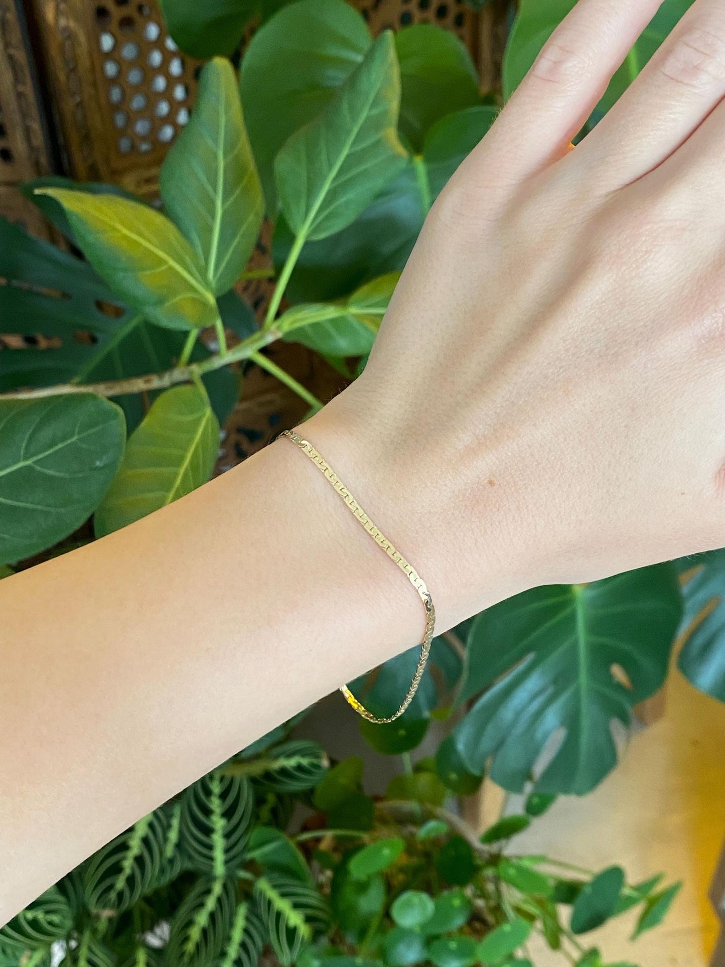 Vintage Solid 14k Yellow Gold C Link Flat Chain Bracelet - 8 inches