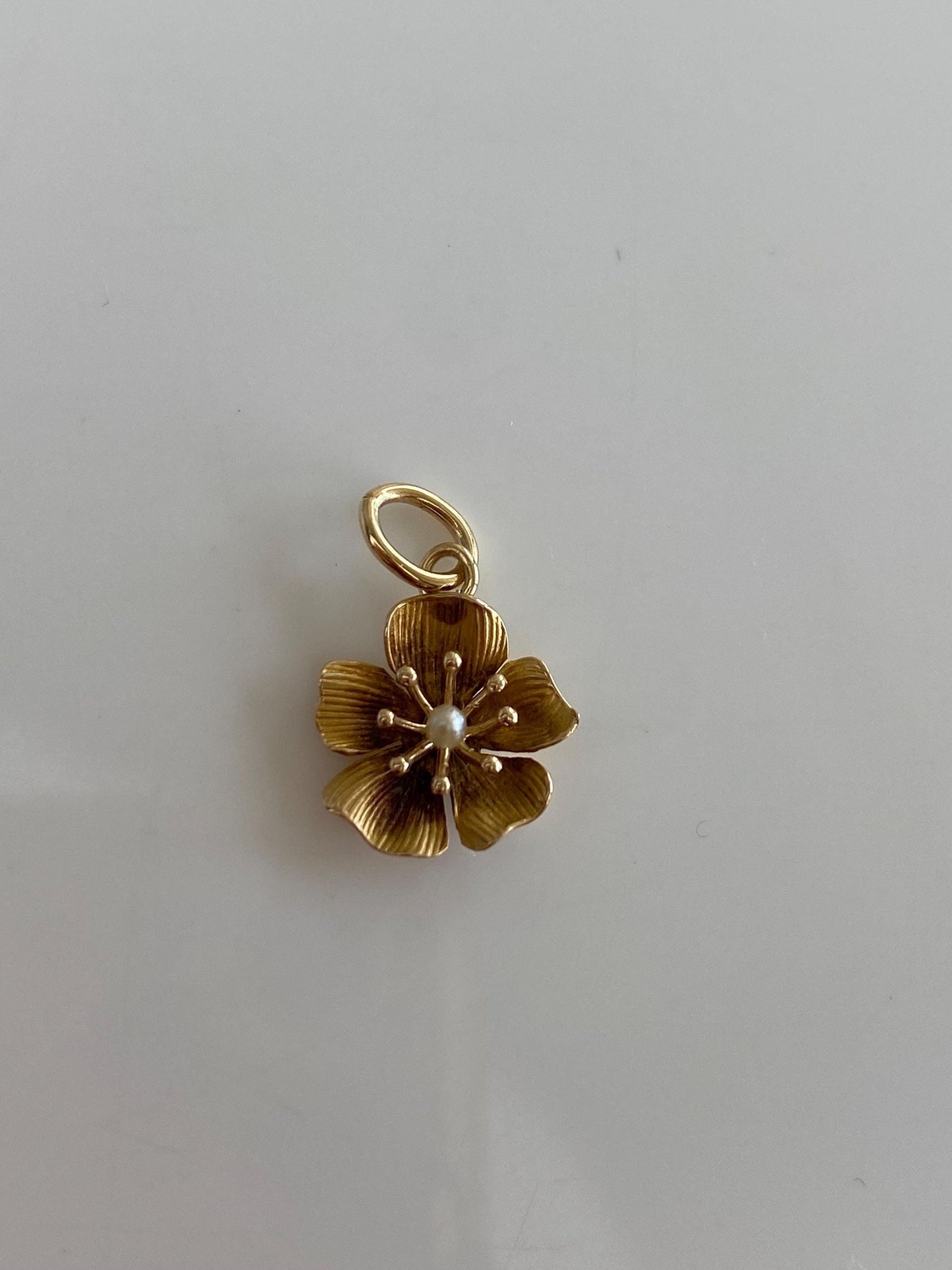 Vintage Solid 14k Yellow Gold Seed Pearl Flower Stick Pin Charm