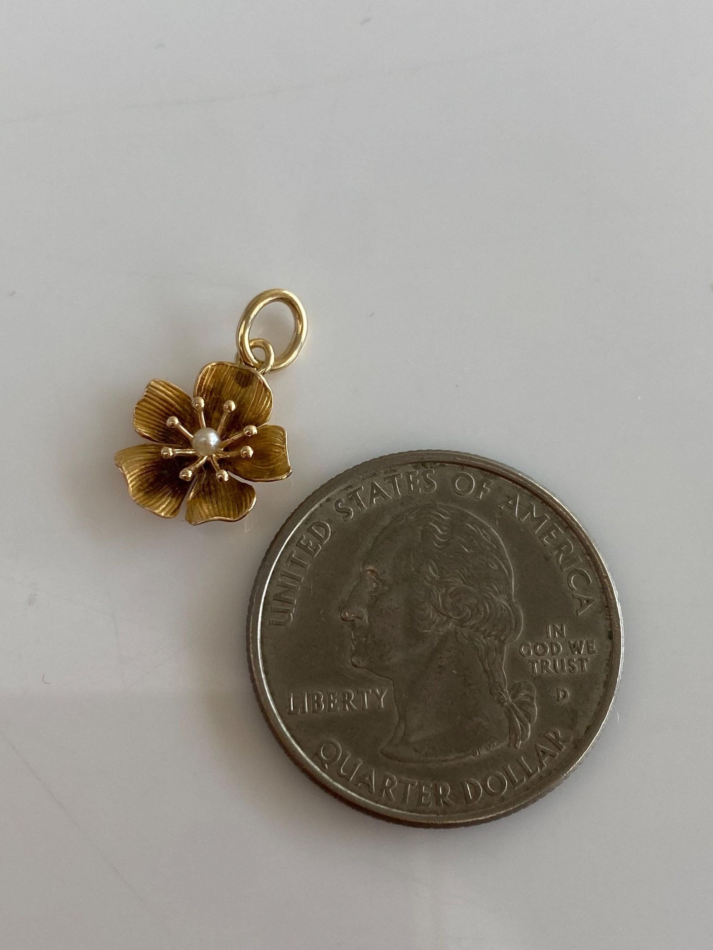 Vintage Solid 14k Yellow Gold Seed Pearl Flower Stick Pin Charm