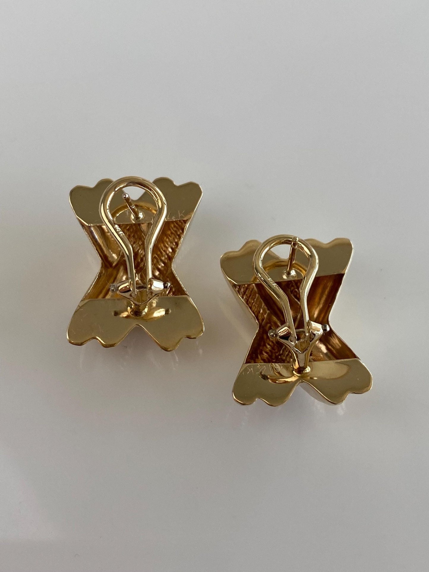 Vintage 14k Yellow Gold X Design Drop Earrings