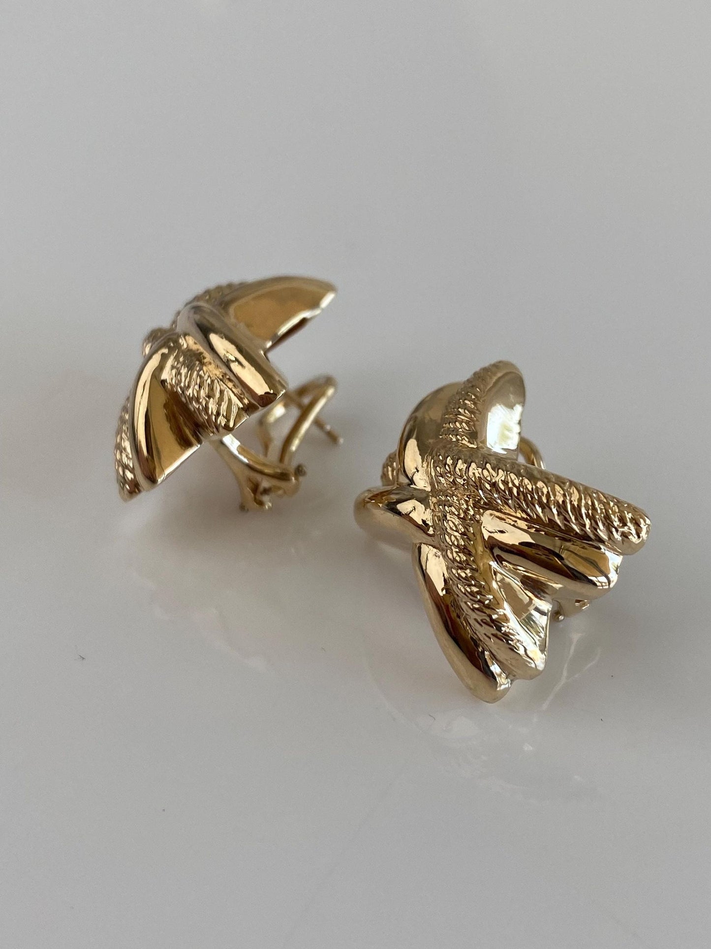 Vintage 14k Yellow Gold X Design Drop Earrings