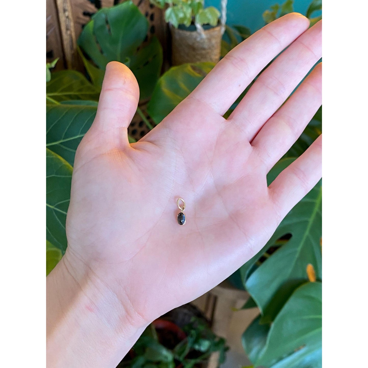 Vintage 10k Yellow Gold Tiny Blue Cubic Zirconia Cabochon Charm