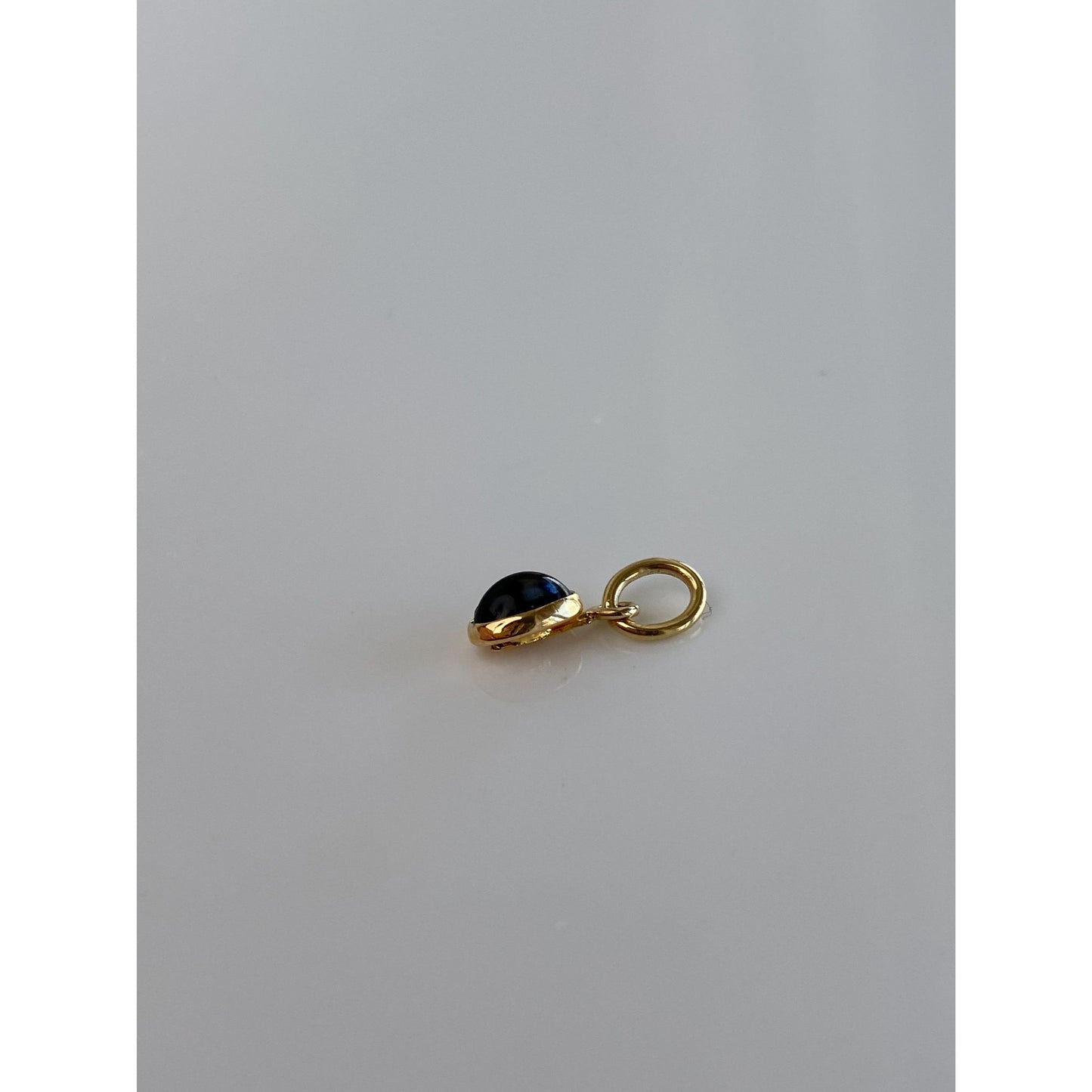 Vintage 10k Yellow Gold Tiny Blue Cubic Zirconia Cabochon Charm