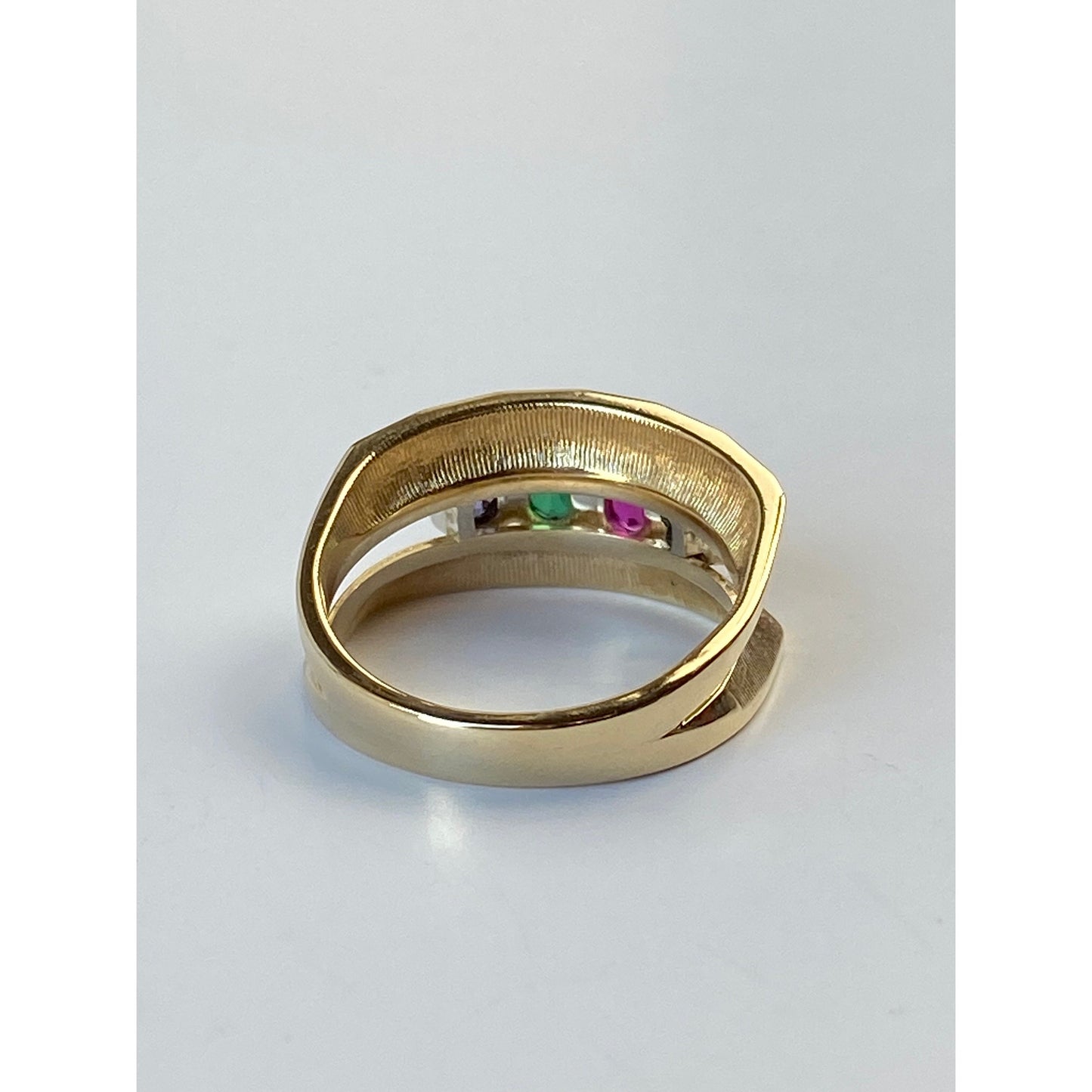 Solid 14k Yellow Gold Amethyst Emerald Sapphire Topaz Ring Band - Size 6.5