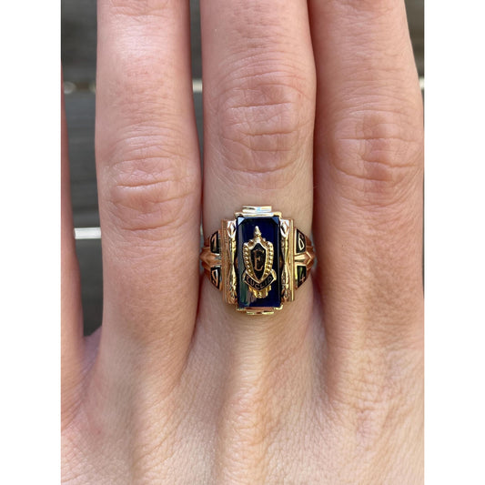 Vintage Solid 10k Yellow Gold Blue Spinel Euclid 1964 Class Ring - Size 6.25