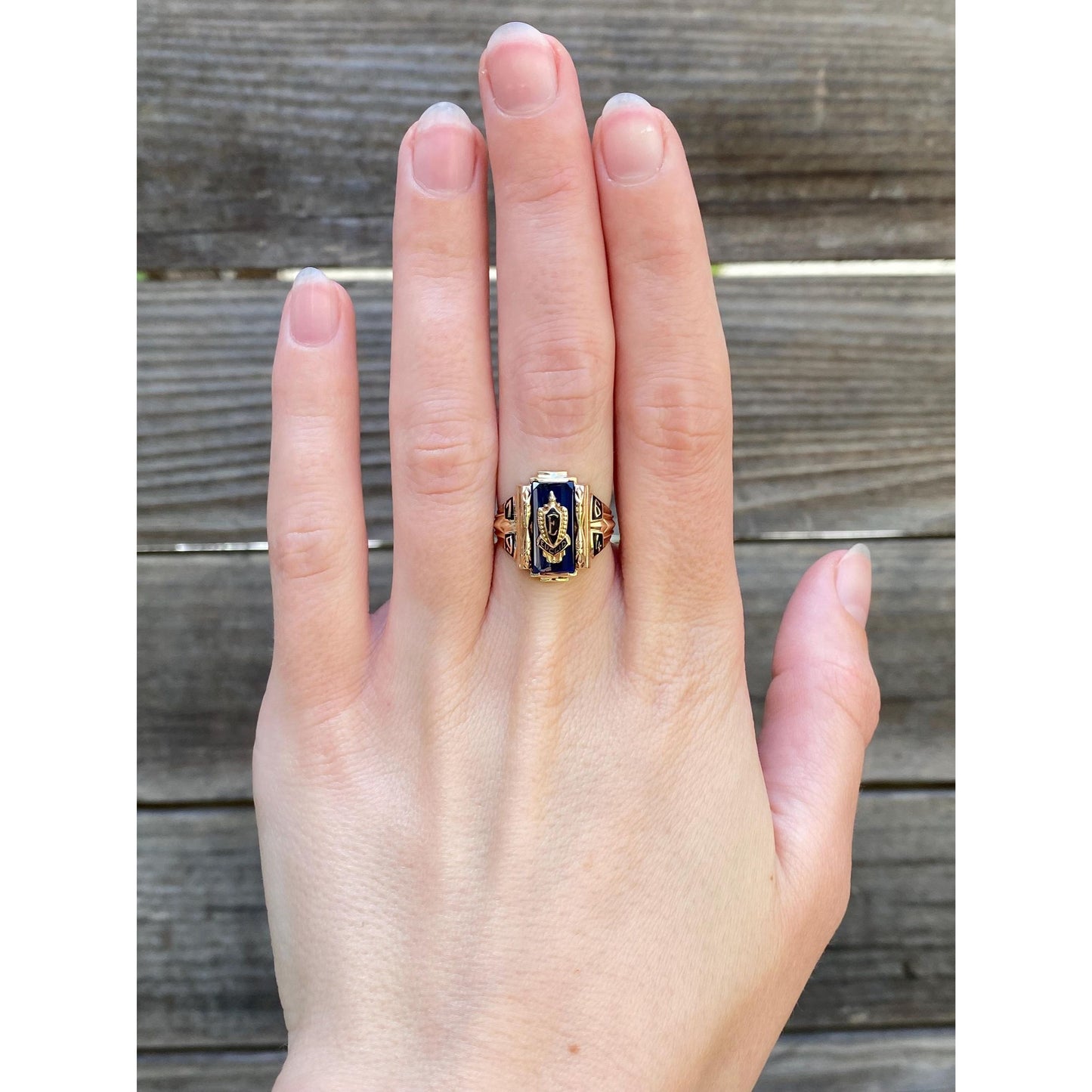 Vintage Solid 10k Yellow Gold Blue Spinel Euclid 1964 Class Ring - Size 6.25
