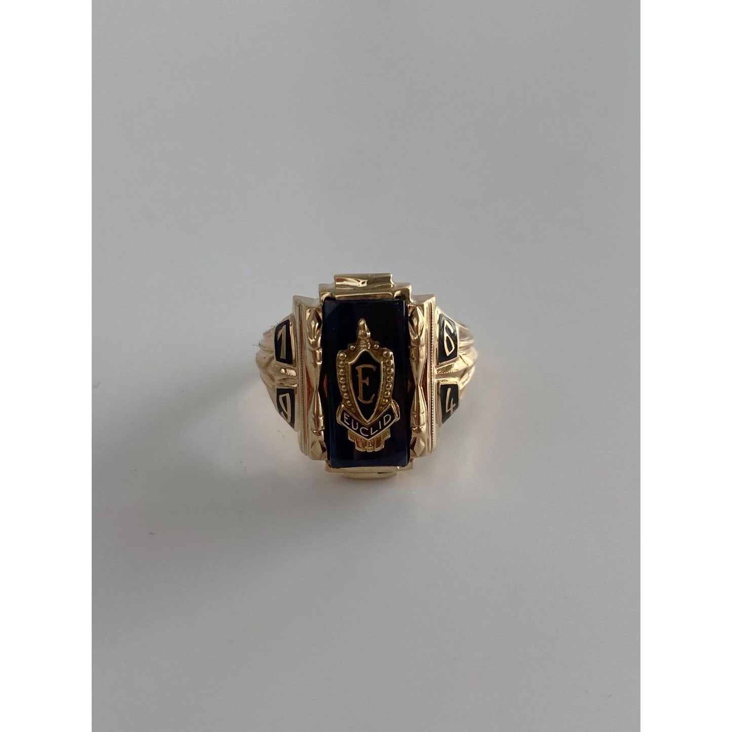 Vintage Solid 10k Yellow Gold Blue Spinel Euclid 1964 Class Ring - Size 6.25