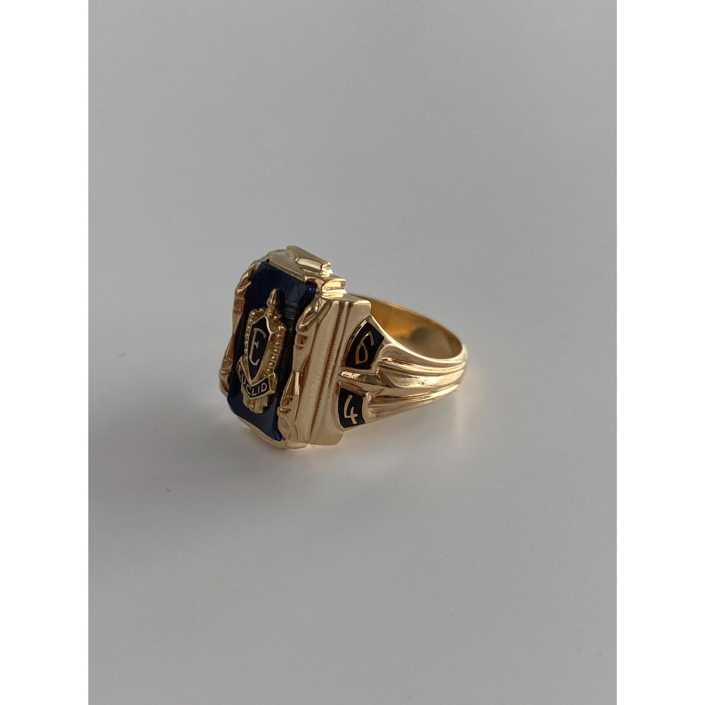 Vintage Solid 10k Yellow Gold Blue Spinel Euclid 1964 Class Ring - Size 6.25