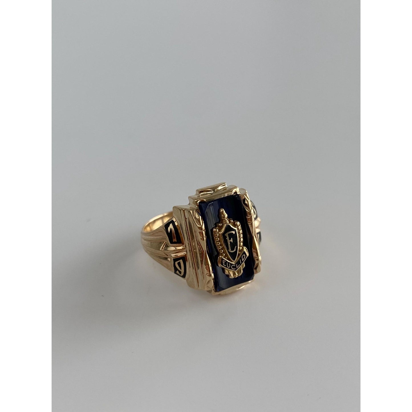 Vintage Solid 10k Yellow Gold Blue Spinel Euclid 1964 Class Ring - Size 6.25