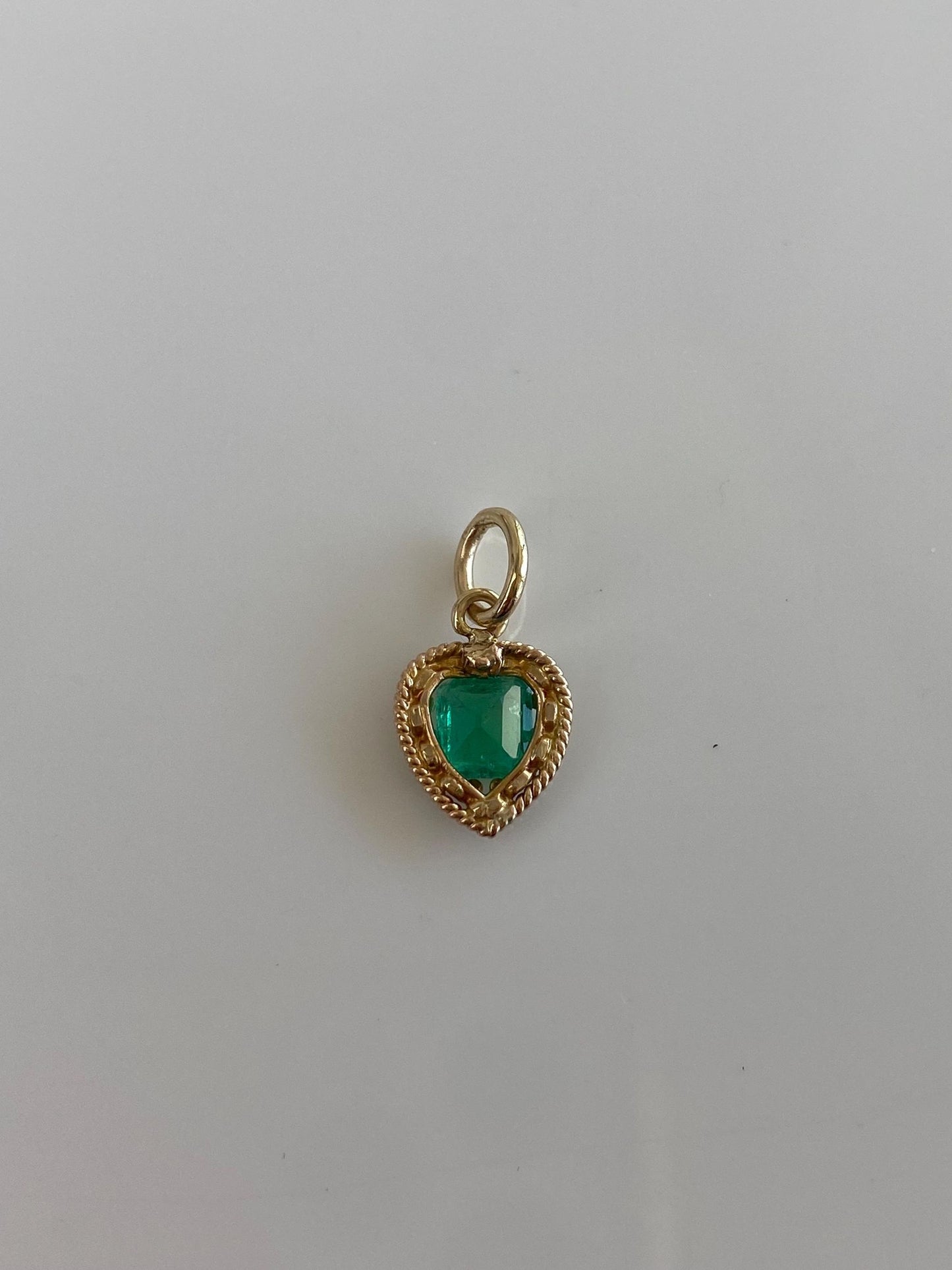 Vintage Solid 14k Yellow Gold Emerald Heart Charm