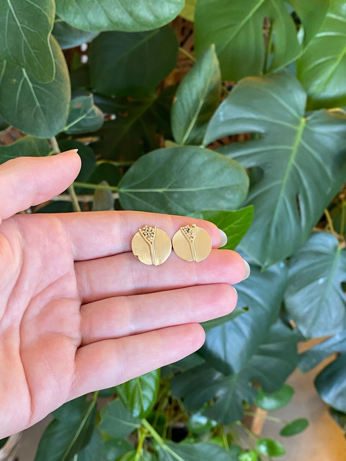 Vintage Solid 14k Yellow Gold Granuales Circles Drop Earrings