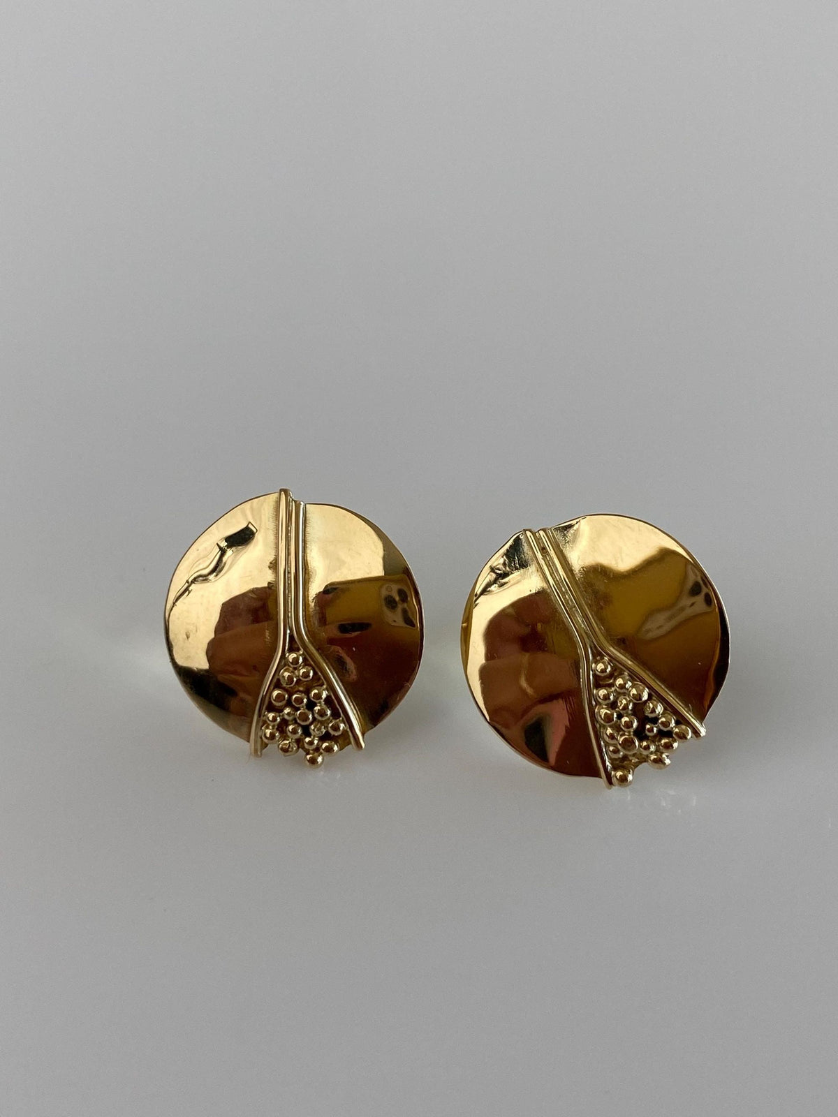 Vintage Solid 14k Yellow Gold Granuales Circles Drop Earrings