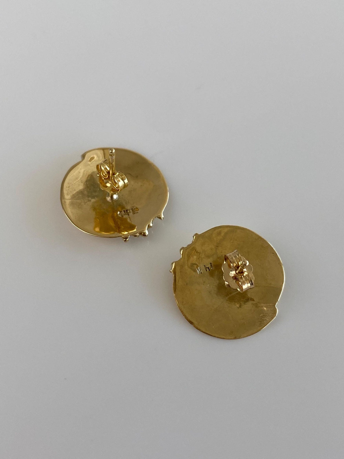 Vintage Solid 14k Yellow Gold Granuales Circles Drop Earrings