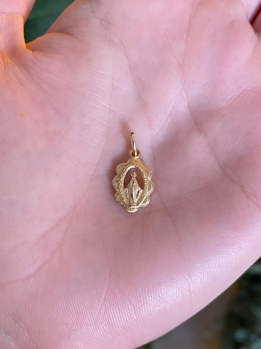 Vintage Solid 10k Yellow Gold Miraculous Medal Religious Charm