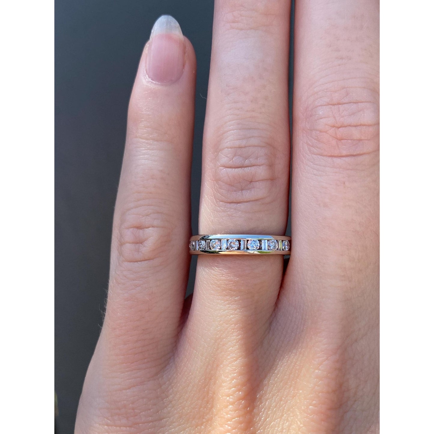 Vintage Solid 14k White Gold Baguette & Round Diamond Eternity Ring Band - Size 5