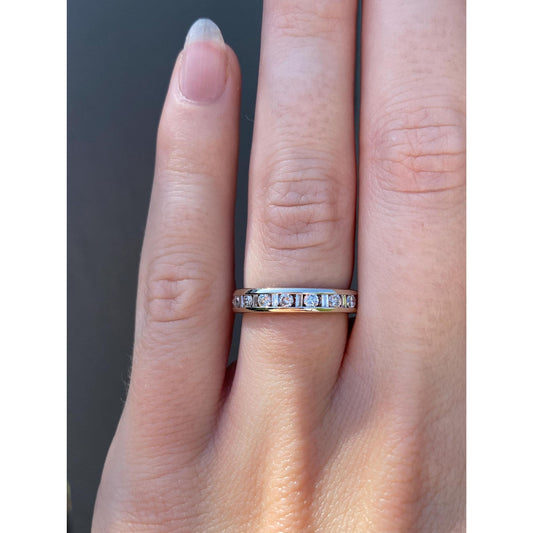 Vintage Solid 14k White Gold Baguette & Round Diamond Eternity Ring Band - Size 5
