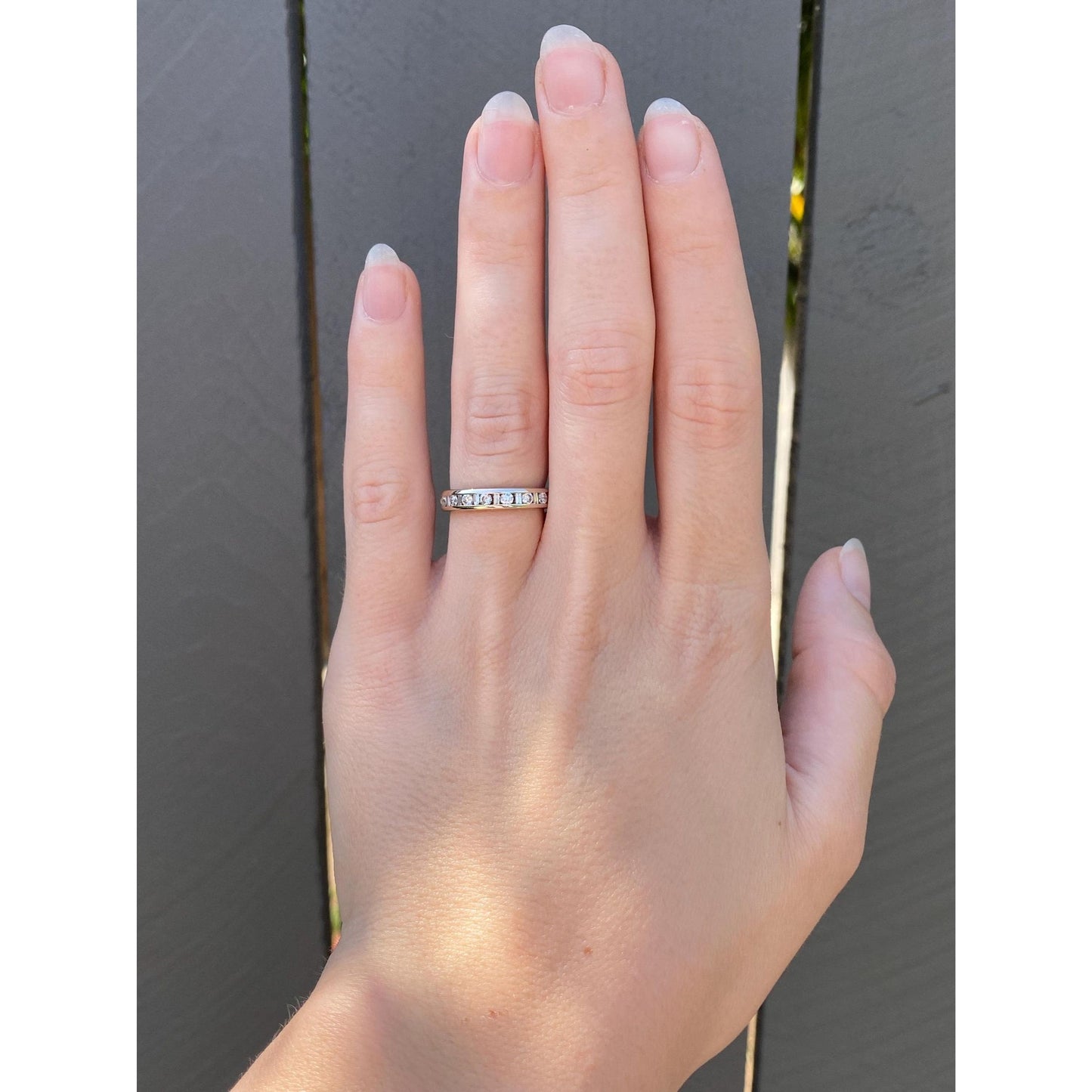 Vintage Solid 14k White Gold Baguette & Round Diamond Eternity Ring Band - Size 5