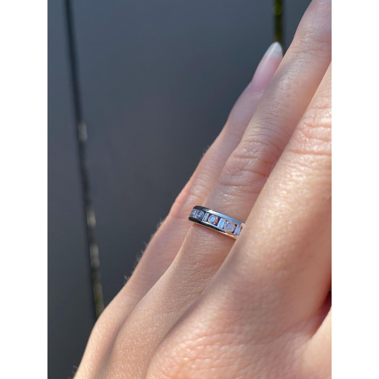 Vintage Solid 14k White Gold Baguette & Round Diamond Eternity Ring Band - Size 5