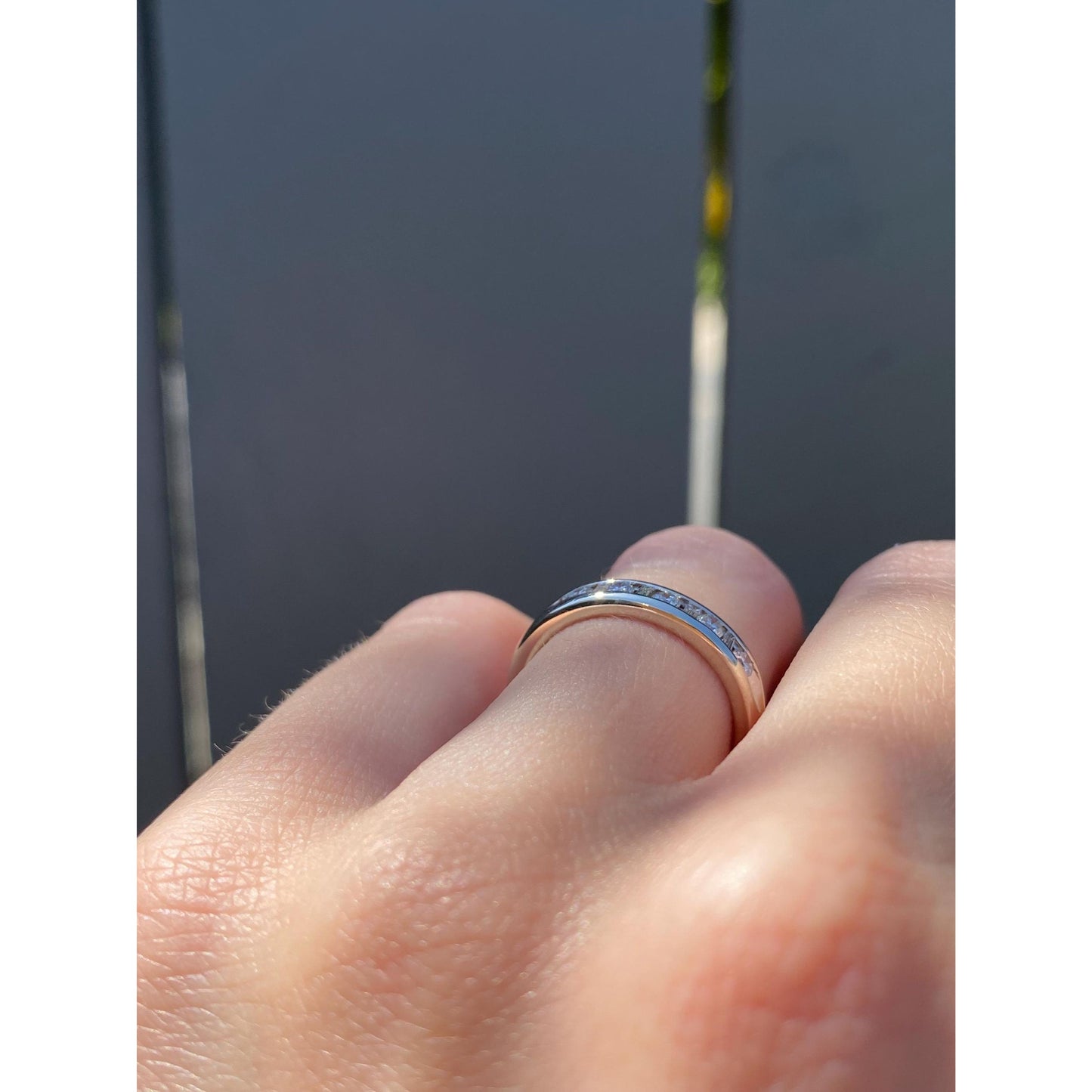 Vintage Solid 14k White Gold Baguette & Round Diamond Eternity Ring Band - Size 5