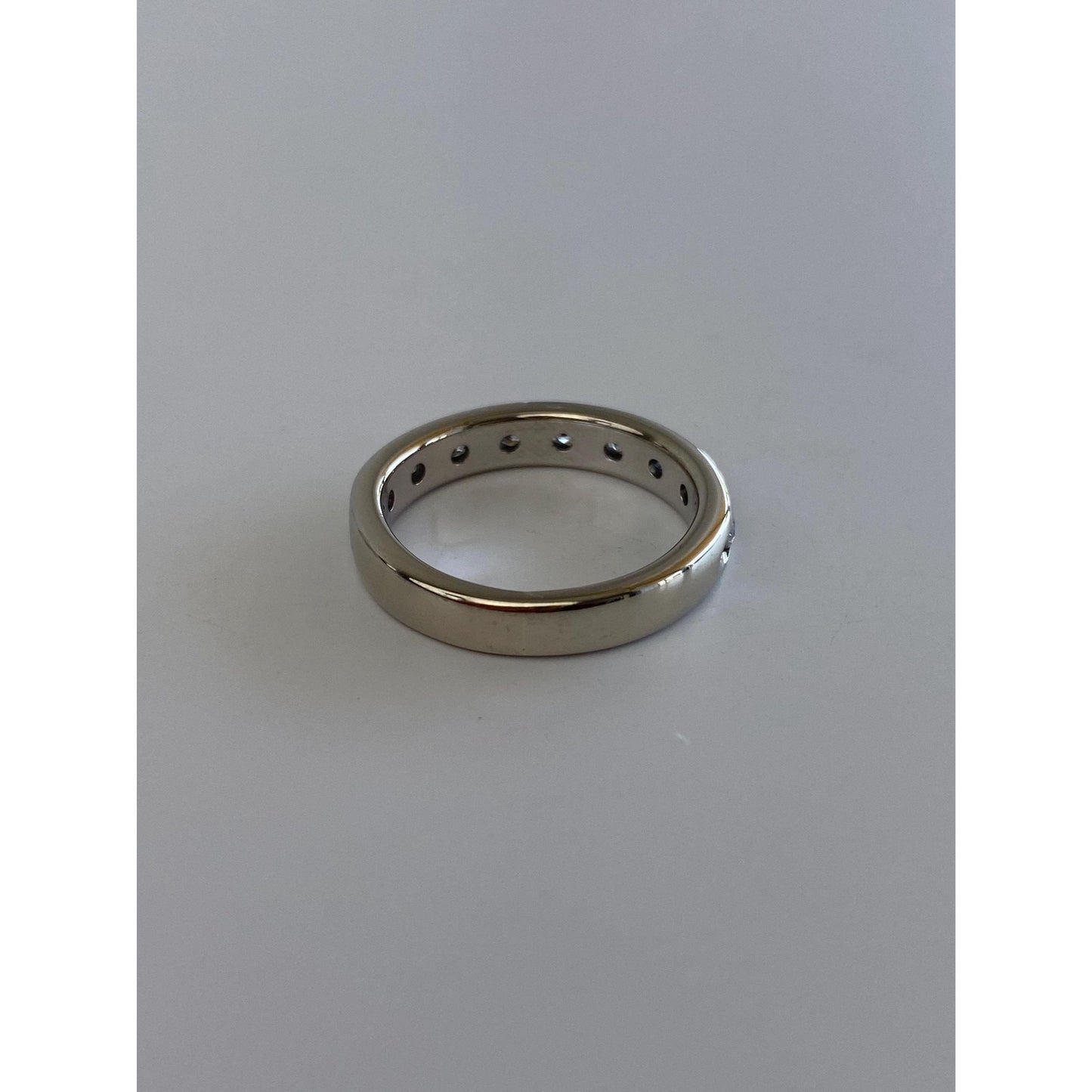 Vintage Solid 14k White Gold Baguette & Round Diamond Eternity Ring Band - Size 5