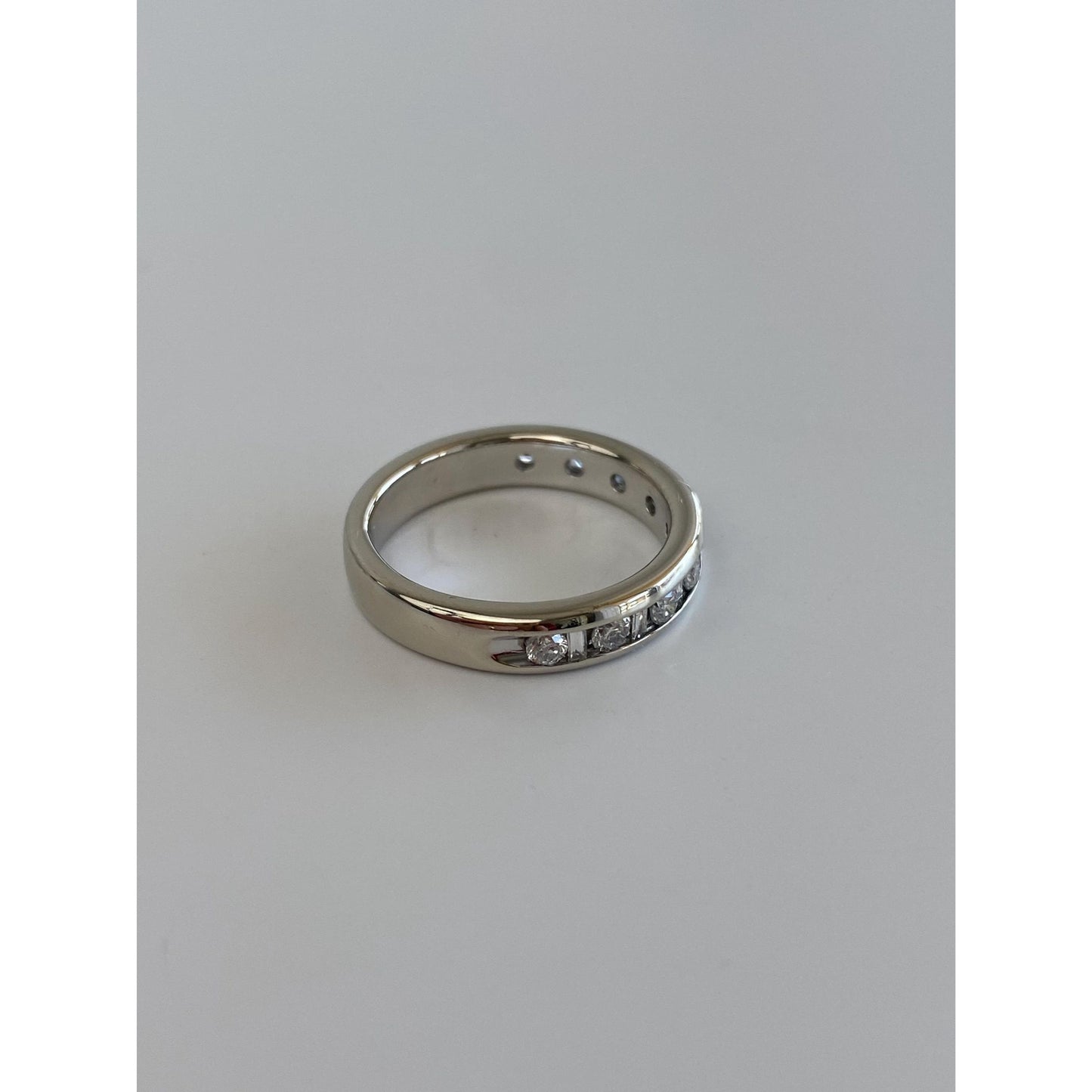 Vintage Solid 14k White Gold Baguette & Round Diamond Eternity Ring Band - Size 5