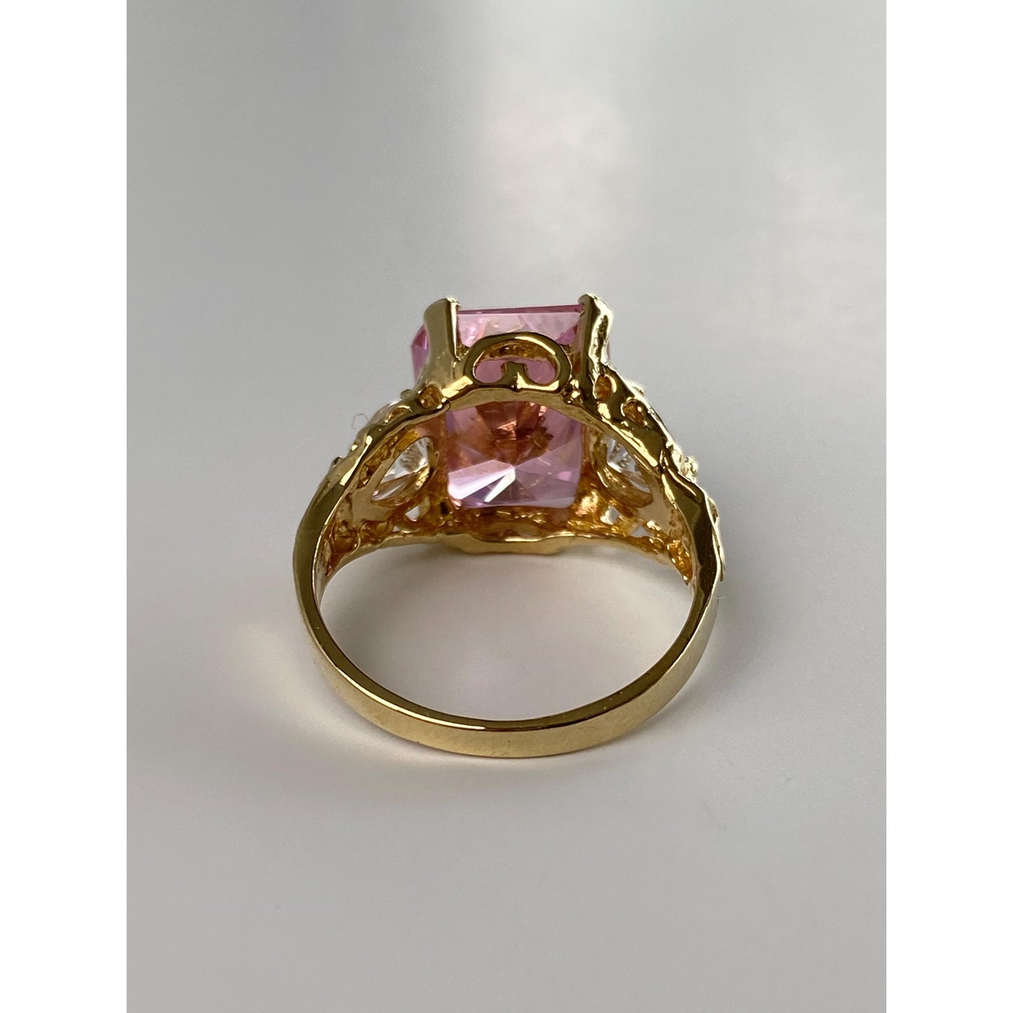 Vintage Solid 10k Yellow Gold Pink & Clear Cubic Zirconia Ring - Size 7.25