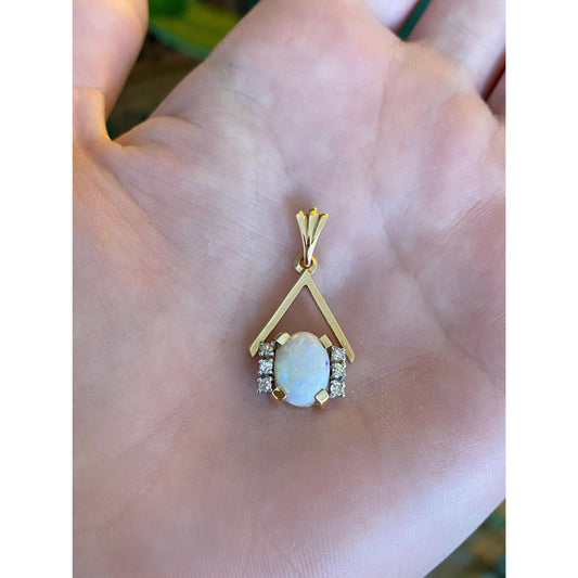 Solid 14k Yellow Gold Diamond & Opal Charm
