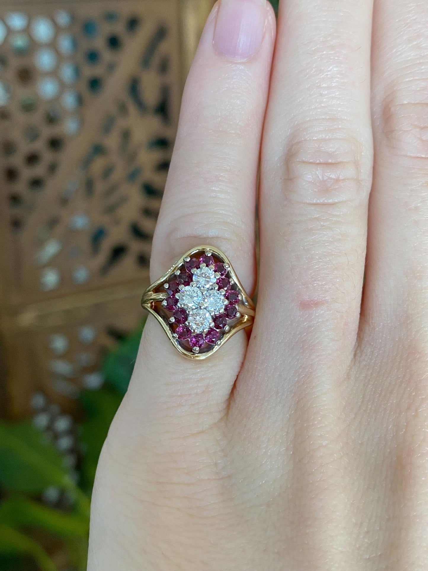 Vintage Solid 14k Yellow Gold Diamond Pink Sapphire Ring - Size 2.25