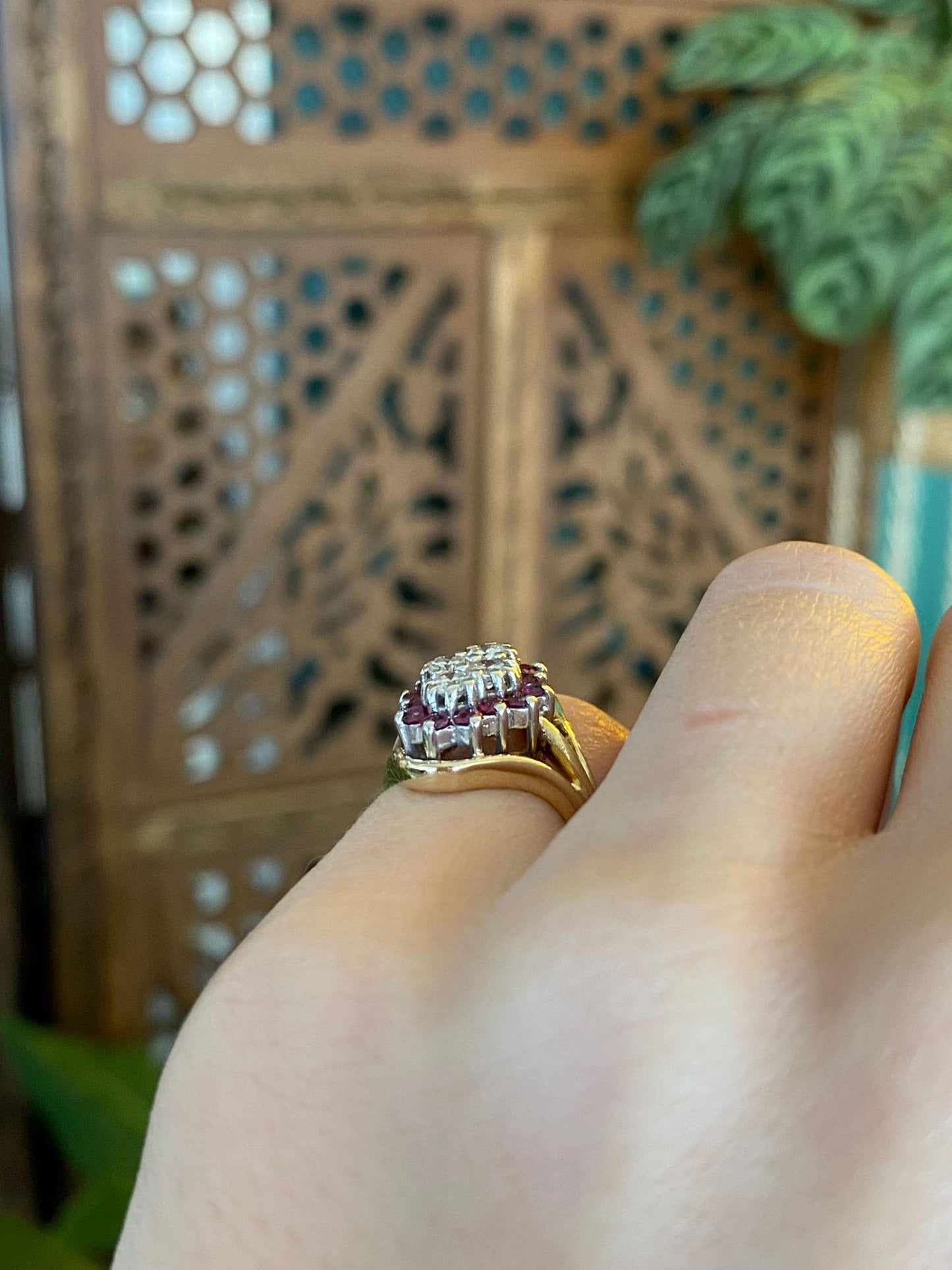 Vintage Solid 14k Yellow Gold Diamond Pink Sapphire Ring - Size 2.25