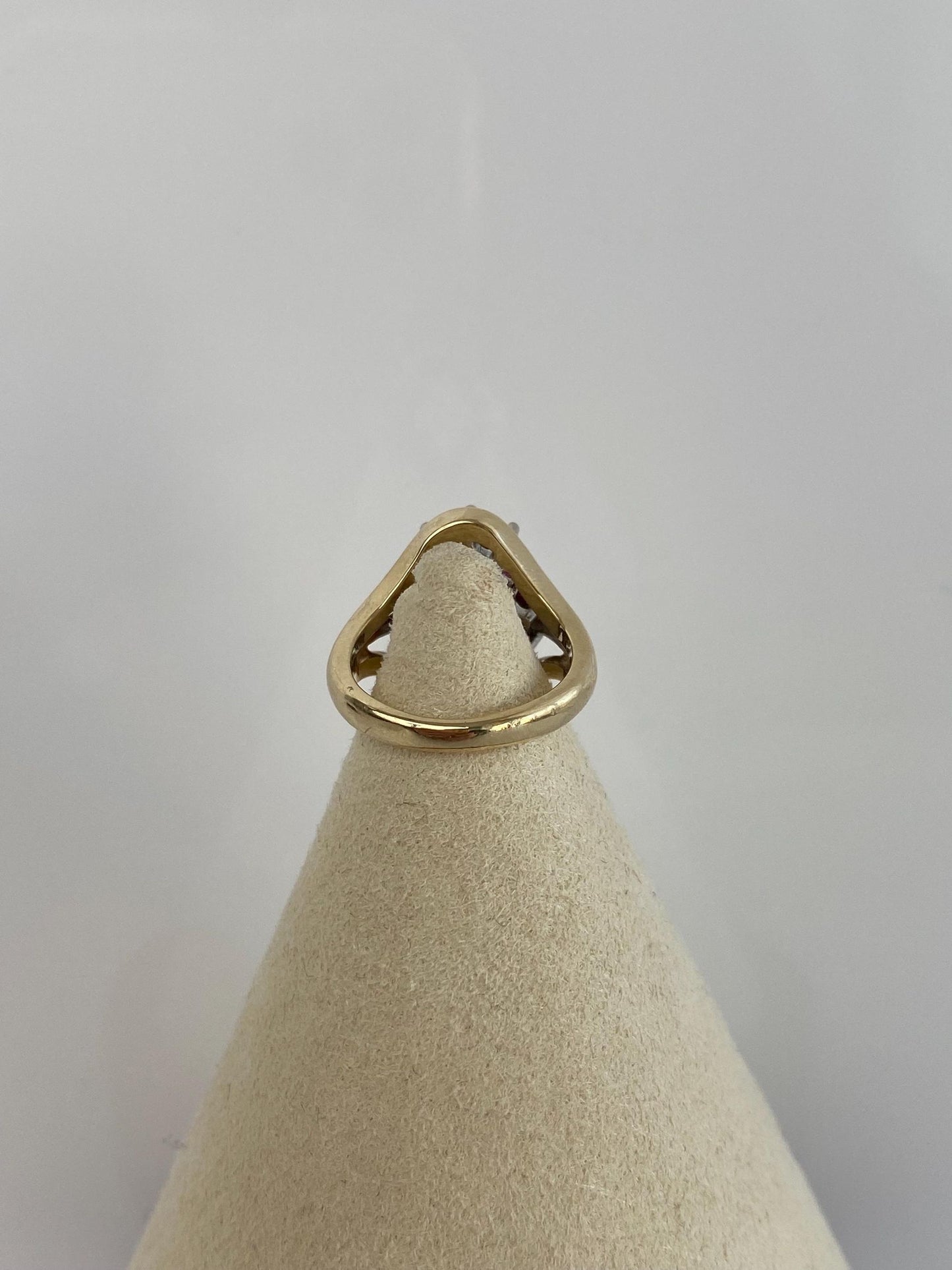 Vintage Solid 14k Yellow Gold Diamond Pink Sapphire Ring - Size 2.25