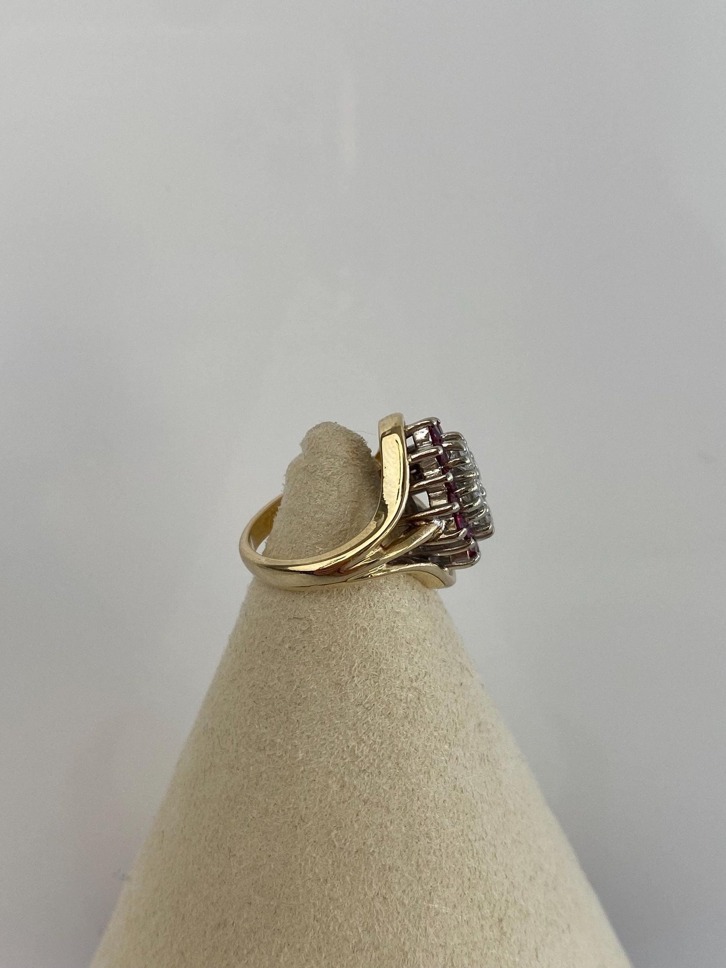 Vintage Solid 14k Yellow Gold Diamond Pink Sapphire Ring - Size 2.25