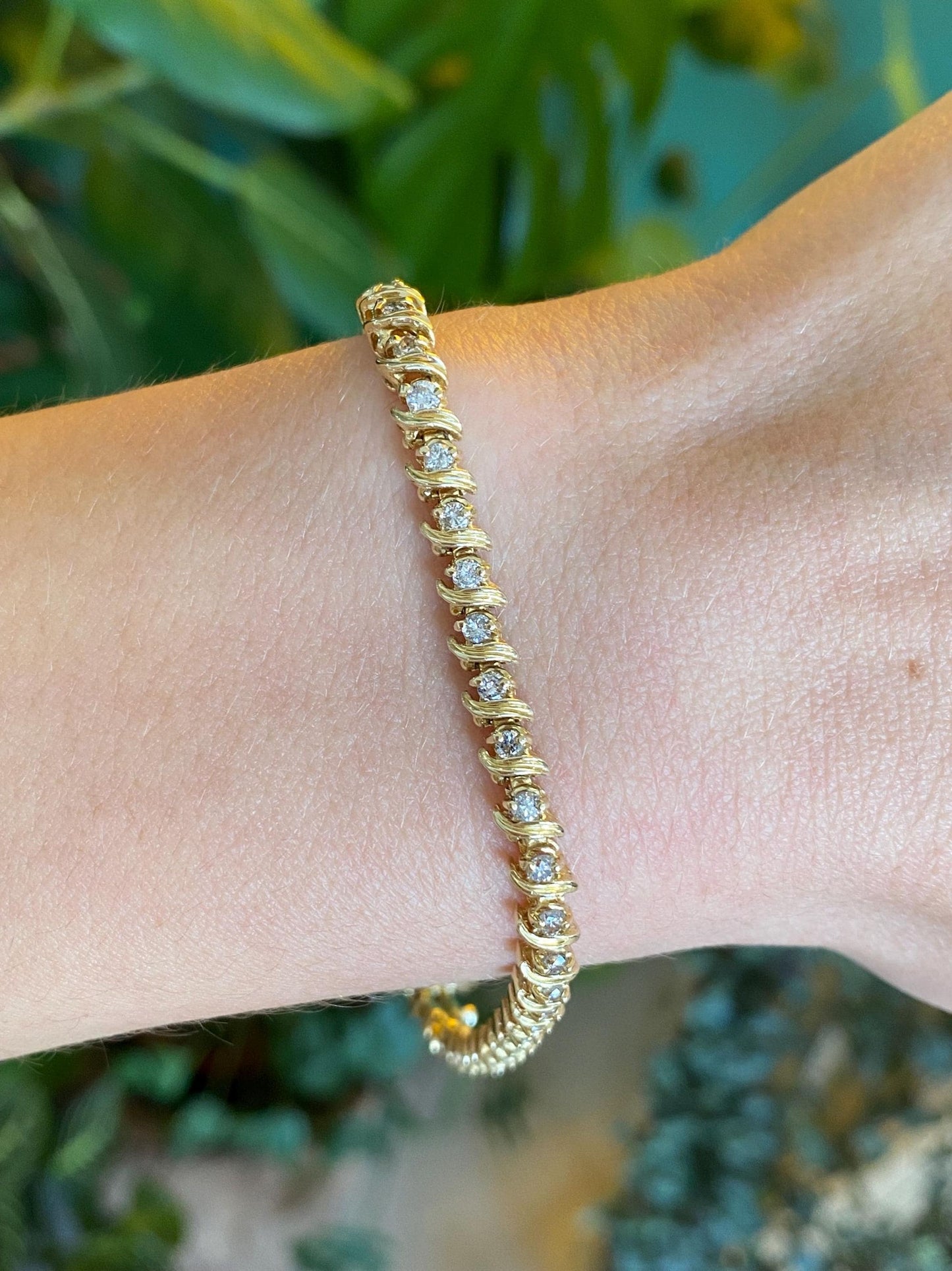 Solid 14k Yellow Gold Diamond Tennis Bracelet - 7.75 Inches