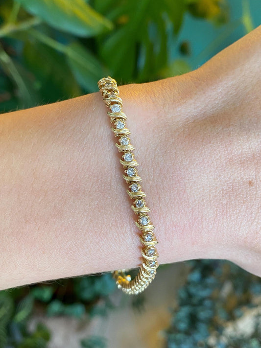 Solid 14k Yellow Gold Diamond Tennis Bracelet - 7.75 Inches