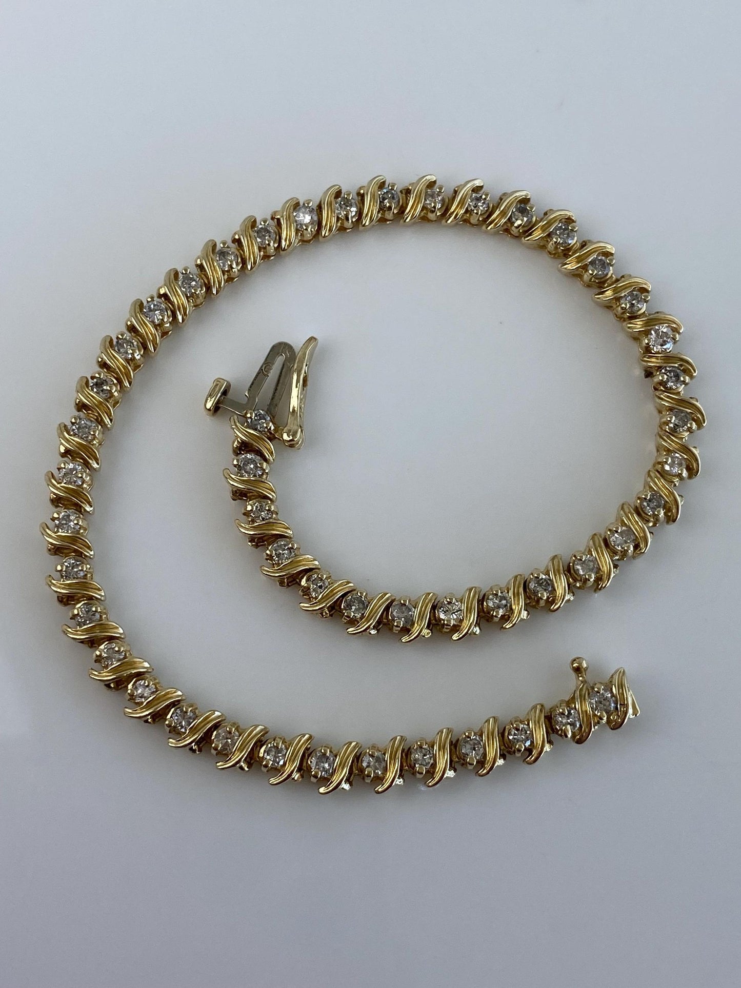 Solid 14k Yellow Gold Diamond Tennis Bracelet - 7.75 Inches