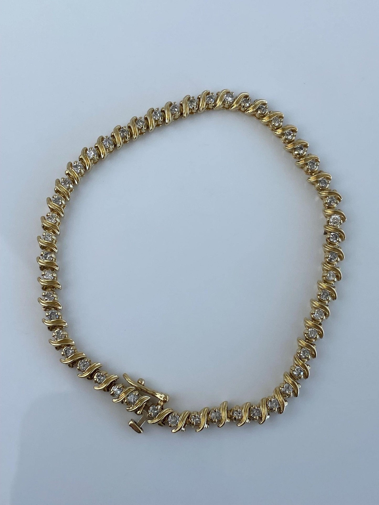 Solid 14k Yellow Gold Diamond Tennis Bracelet - 7.75 Inches