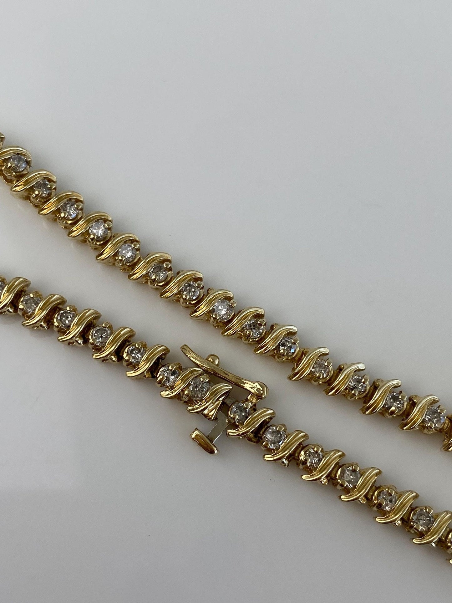 Solid 14k Yellow Gold Diamond Tennis Bracelet - 7.75 Inches
