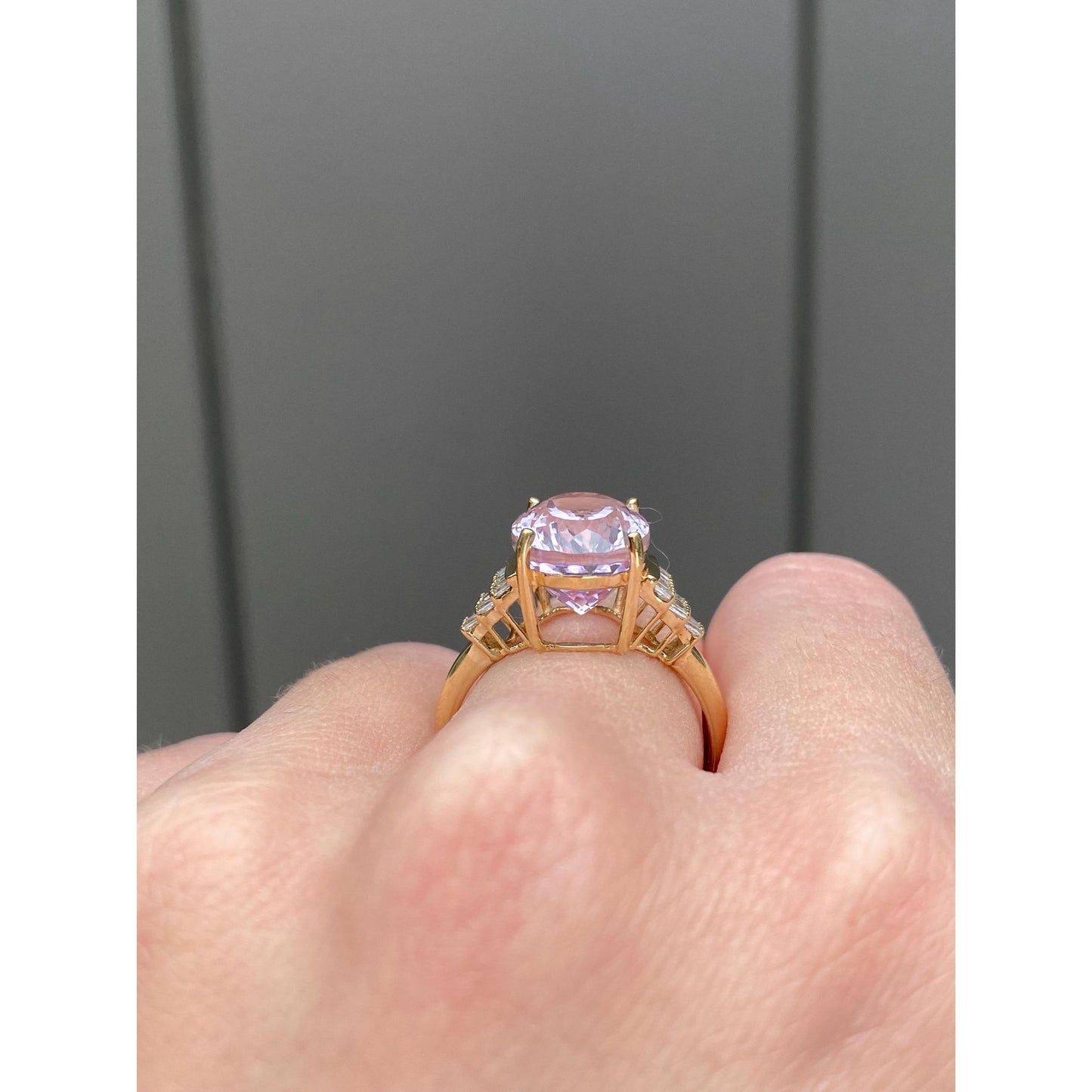 Vintage Solid 10k Yellow Gold Diamond Light Purple Pink Cubic Zirconia Ring - Size 8.75